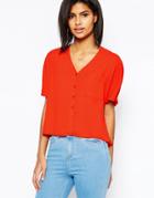 Asos Cropped V Neck Kimono Blouse - Red