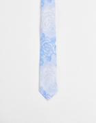 Asos Design Slim Tie With Oversized Floral Design In Blue - Lblue