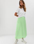Miss Selfridge Pleated Midi Skirt In Green - Green