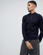 New Look Muscle Fit Knitted Polo In Navy - Navy