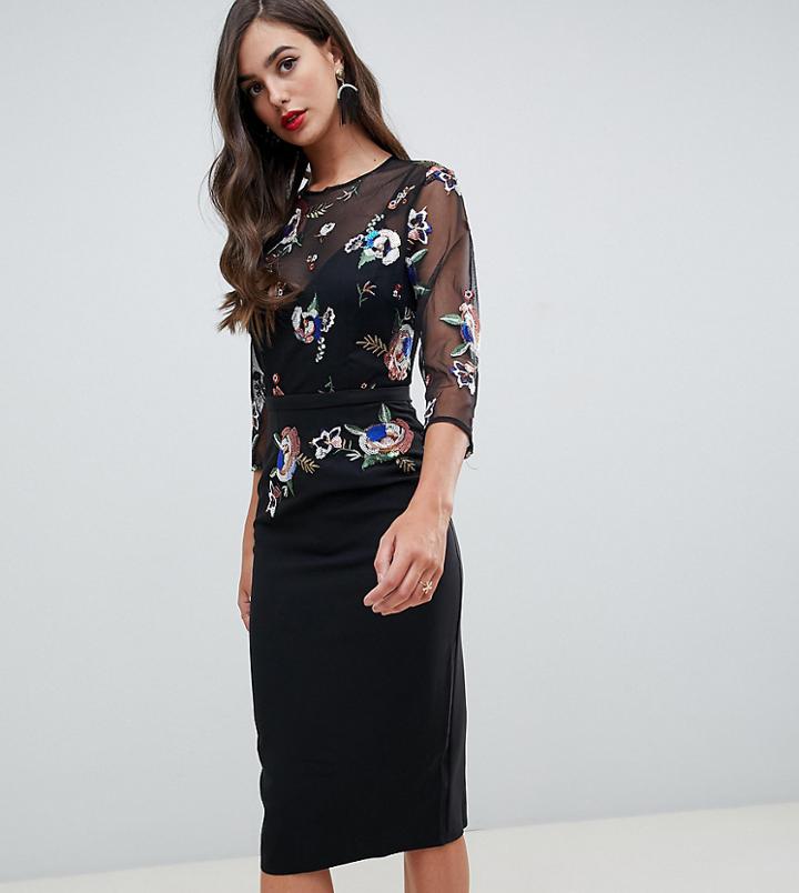 Little Mistress Tall Embellished Bodice Pencil Dress In Black