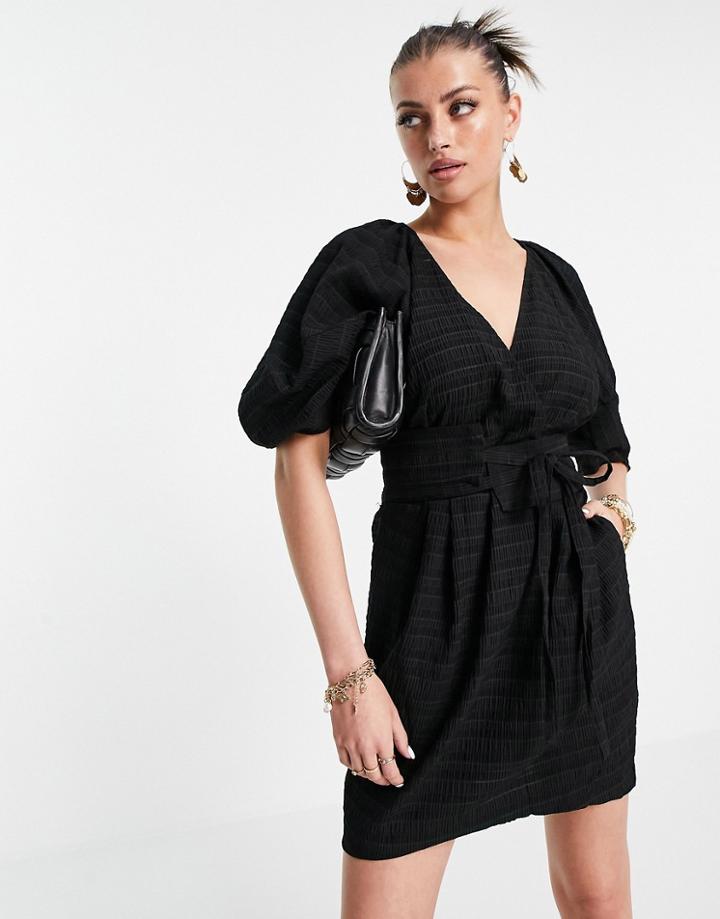 Mango Puff Sleeve Wrap Dress In Black