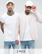 Asos Jersey Bomber Jacket/ Ss T-shirt In Off White /white Save - Multi