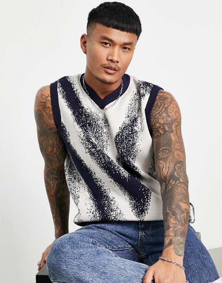 Bando Abstract Print Knit V-neck Sweater Vest-navy