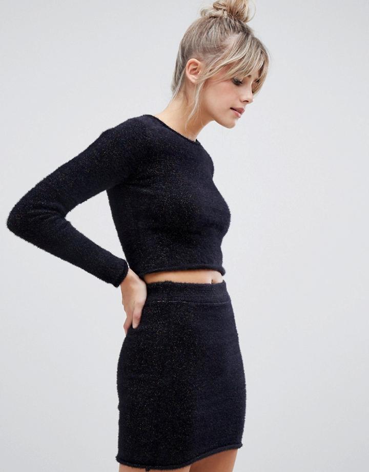Pull & Bear Eyelash Two-piece Sweater In Rainbow Sparkle - Black