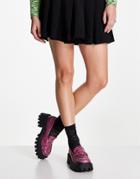 Asos Design Mulled Chunky Loafers In Pink Snake