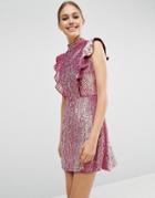 Asos Sequin Frill Mini Dress - Pink