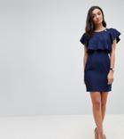Asos Tall Double Layer Mini Wiggle Dress With Angel Sleeve - Navy