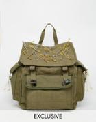 Reclaimed Vintage Military Backpack With Safety Pins - Green