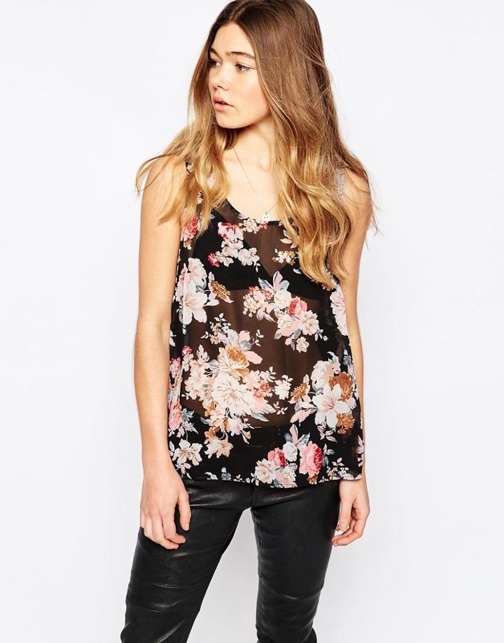 Only Floral Sleeveless Top - Black Aop Black Flow