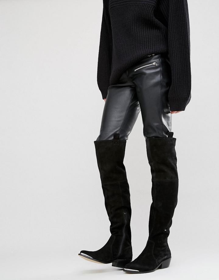Asos Kimari Suede Western Over The Knee Boots - Black