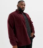 Asos Design Plus Fleece Overshirt In Burgundy-red