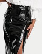 Topshop Croc Pu Midi Skirt In Black