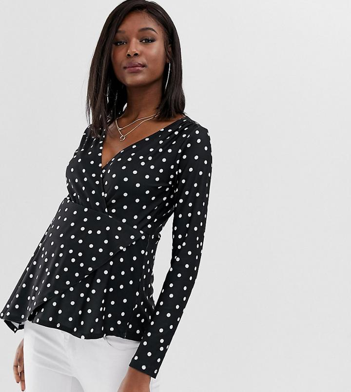 Asos Design Maternity Wrap Top With Asymmetric Hem In Polka Dot - Multi