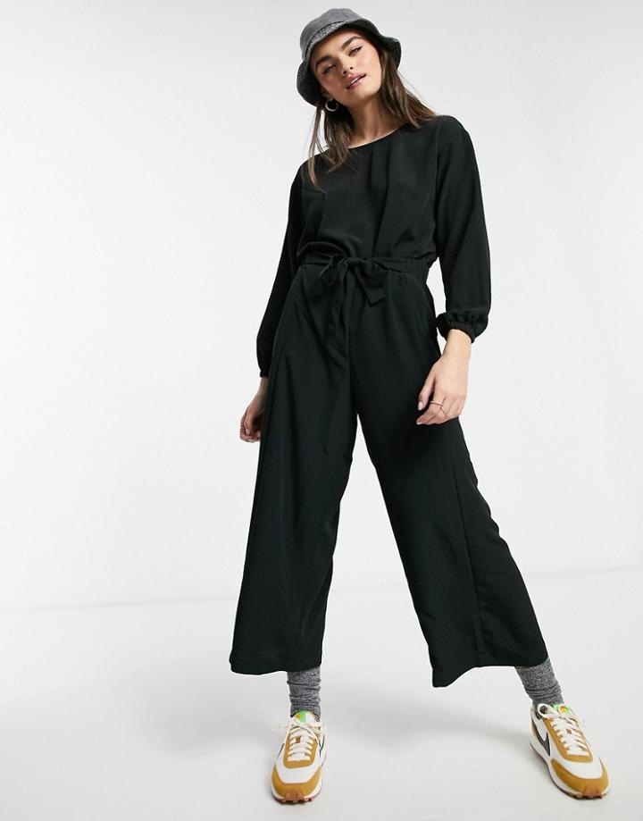 Monki Wide Leg Jumpsuit In Black
