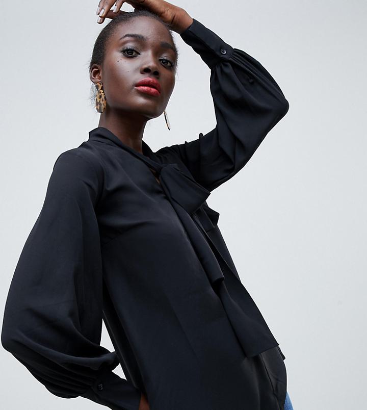 Warehouse Pussybow Blouse In Black - Black