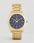 Asos Bracelet Watch In Brushed Gold With Navy Dial - Gold