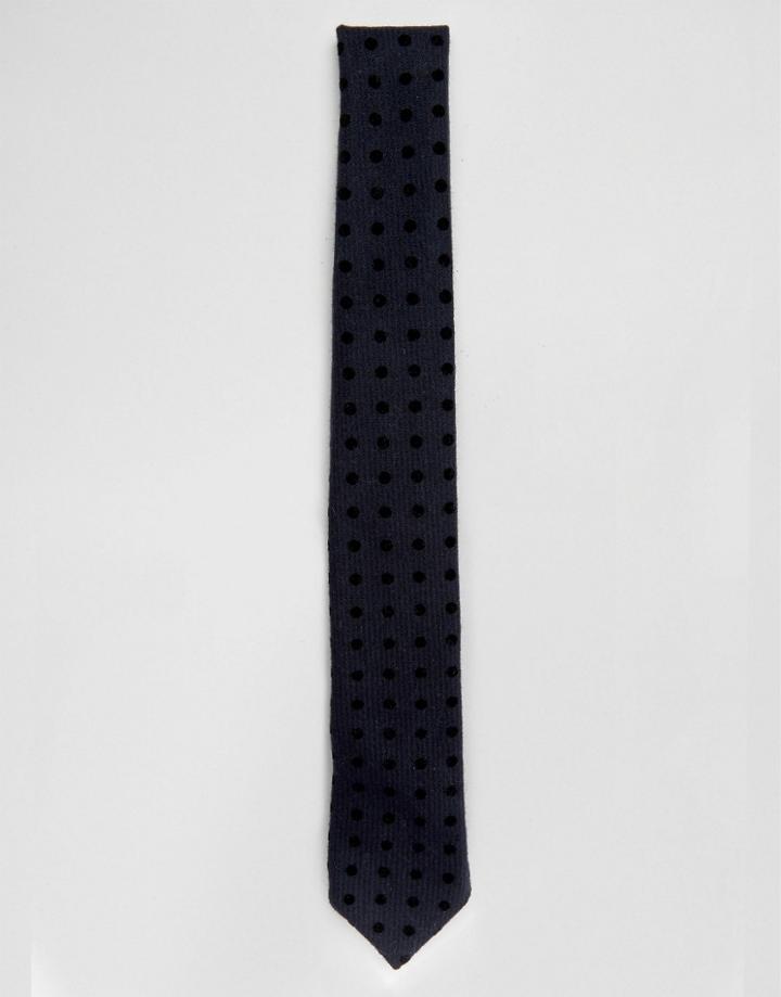 Noak Flocked Spot Slim Blade Tie - Navy