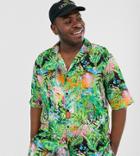 Disney The Lion King X Asos Design Plus Revere Shirt Two-piece In Jungle Print - Black