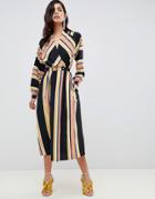 Asos Design Wrap Maxi Dress In Stripe - Multi