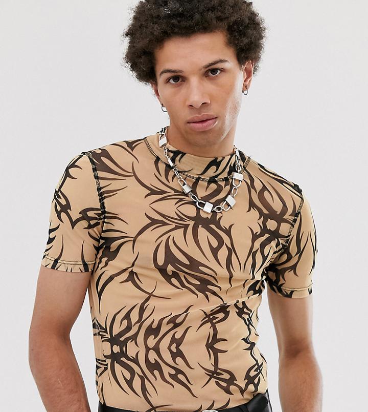 Collusion Mesh Short Sleeve T-shirt With Tattoo Print - Multi