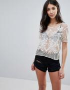 Brave Soul Crochet Lace Floral Top - Cream