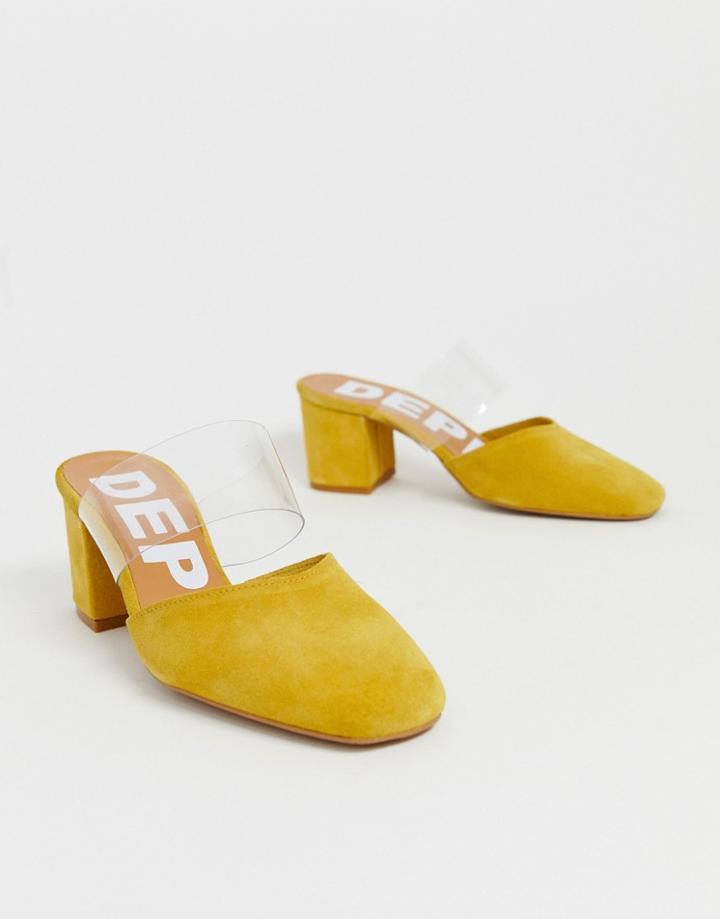 Depp Leather Clear Strap Heeled Mules In Yellow
