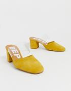 Depp Leather Clear Strap Heeled Mules In Yellow