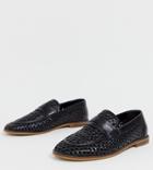 Asos Design Wide Fit Loafers In Black Woven Leather - Black