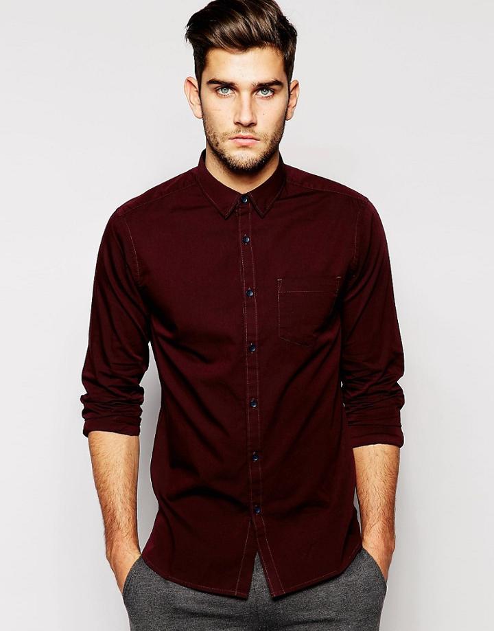 New Look Long Sleeve Oxford Shirt In Regular Fit - Red
