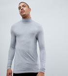 Asos Design Tall Muscle Fit Long Sleeve T-shirt With Roll Neck In Grey - Gray