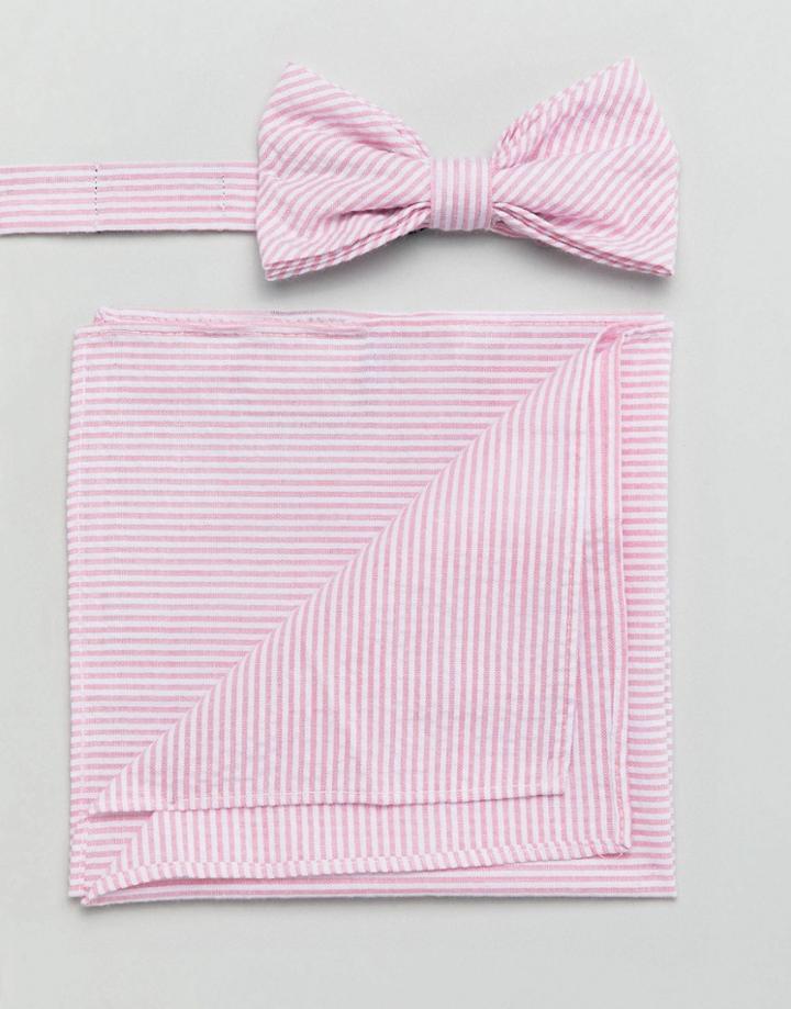 Gianni Feraud Seersucker Bow Tie And Pocket Square - Pink