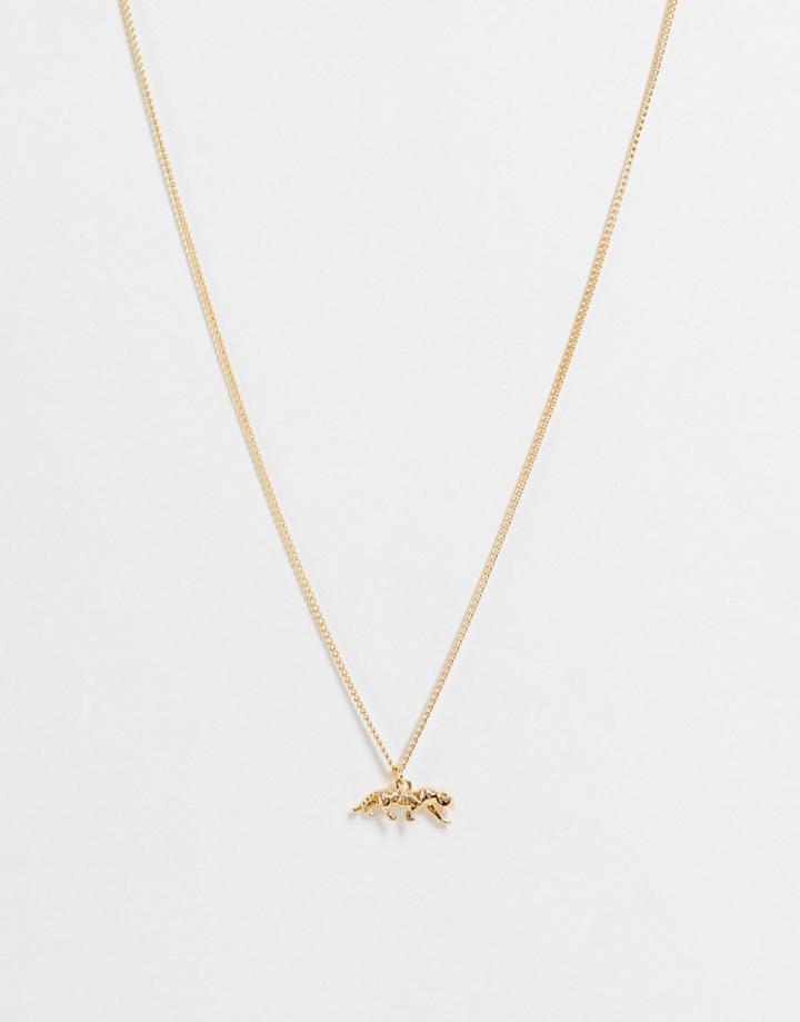 Asos Design Necklace With Tiger Pendent In Gold Tone