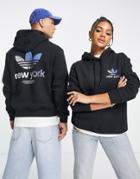 Adidas Originals City Trefoil New York Hoodie In Black With Back Print