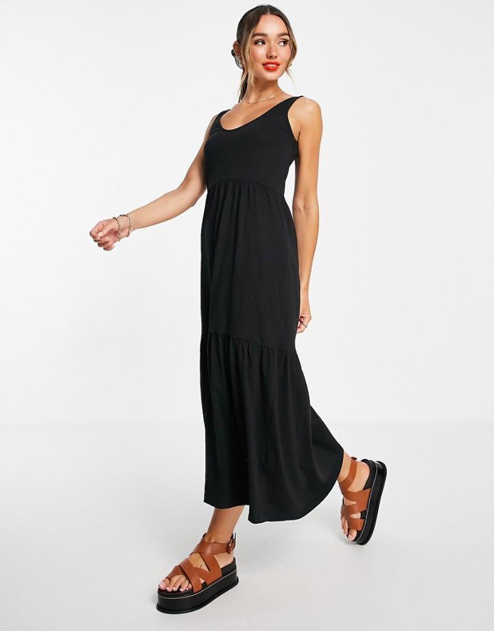 Mango Tiered Scoop Neck Smock Tank Dress In Black