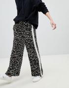 New Look Floral Stripe Wide Leg Pants - Black