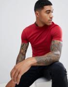 Asos Design Muscle Fit T-shirt With Turtleneck In Red - Red