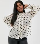 Unique21 Hero Plus Pussy Bow Blouse And Tie Sleeves In Sheer Spot