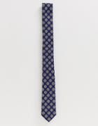 Asos Design Slim Textured Tie In Navy Geo Print - Multi