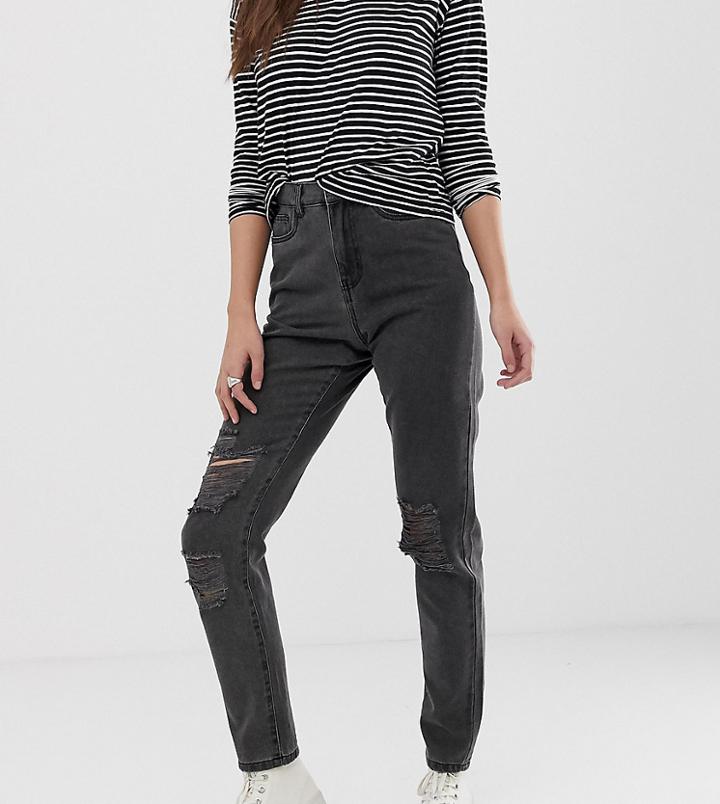 Noisy May Tall Distressed Mom Jean - Black