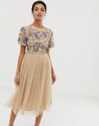 Maya Short Sleeve Embellished Midi Dress - Cream