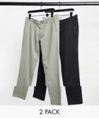 Jack & Jones Intelligence 2 Pack Slim Tapered Chino In Dusty Olive & Black-multi