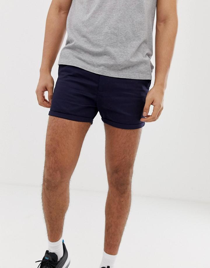 Boohooman Short Chino Shorts In Navy - Navy