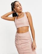 Missguided Coordinating Faux Leather Crop Top In Blush-pink