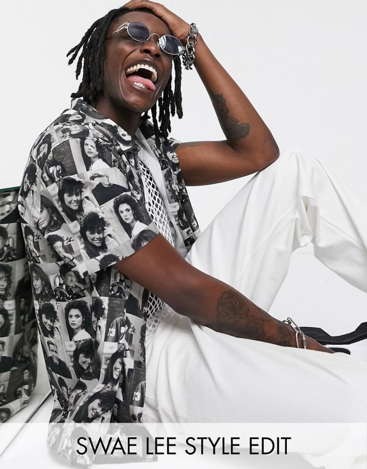 Asos Design Saved By The Bell Regular Fit Shirt In Character Photo Print