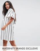 Asos Maternity Short Sleeve Dress In Stripe - White