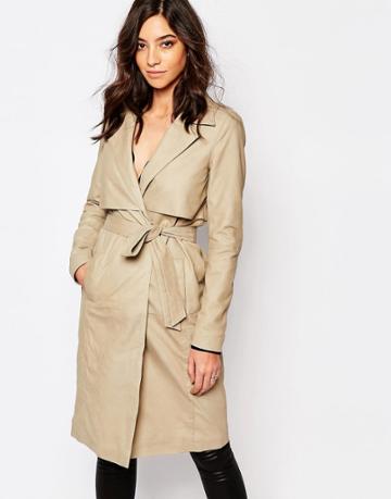 Y.a.s Willow Leather Trench Coat - Beige