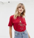 Reclaimed Vintage Inspired Holidays T-shirt With Mistletoe Print - Red