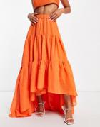 Asos Design Voile Tiered Maxi Skirt With High Low Hem In Orange - Part Of A Set