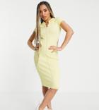 Missguided Ribbed Midi Dress With Collar In Lemon-yellow